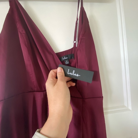 NWT Lulu’s Ode to Love Burgundy Satin Maxi Dress - Picture 6 of 7